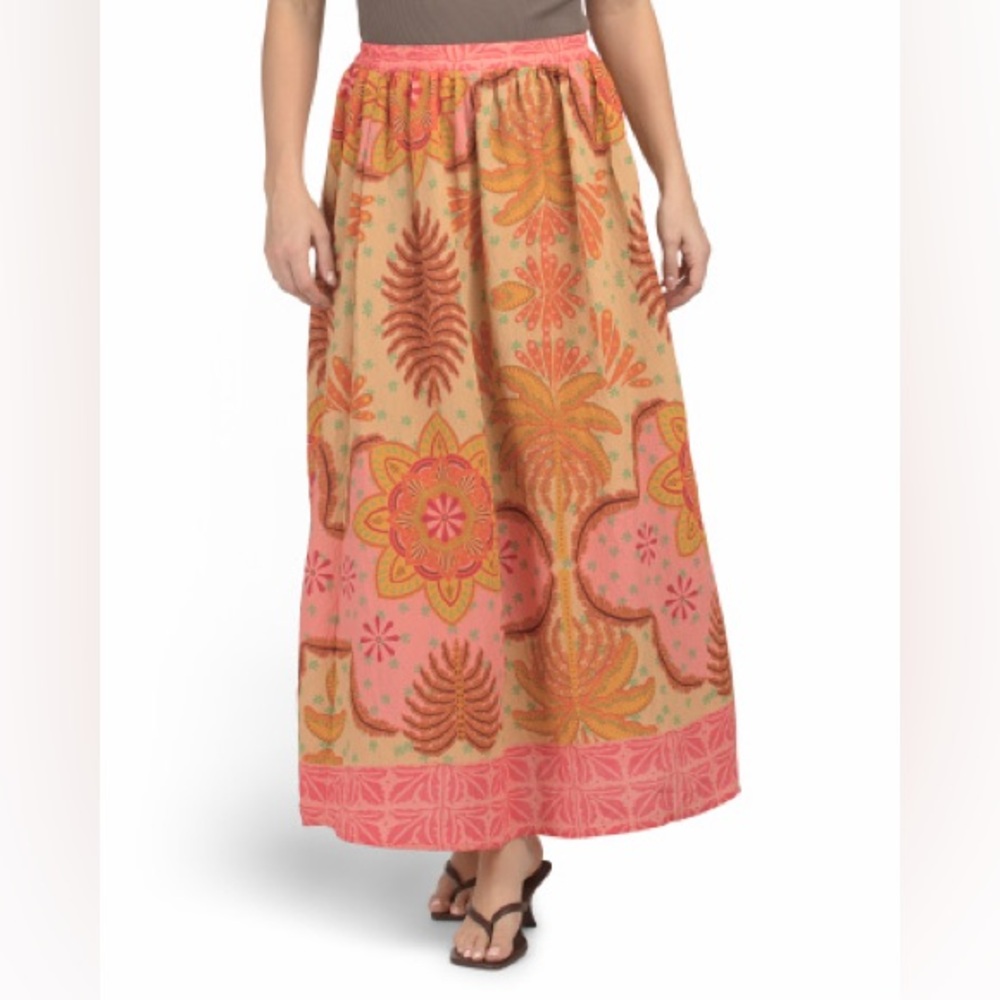 NWT Calypso St. Barth Boho‎ Mandala Printed Midi Skirt Size Large Pink Orange